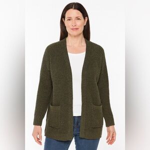89 Th + Madison Cardigan Military Green Size XL Open front parch pockets knitted